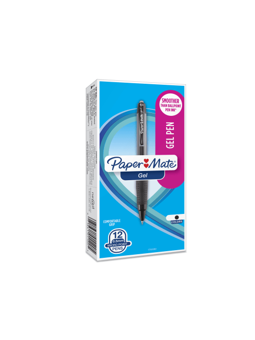 Paper Mate Retractable Gel Pens Fine Point 0 5 Mm Black Barrel Black Ink Pack Of 12 Office Depot