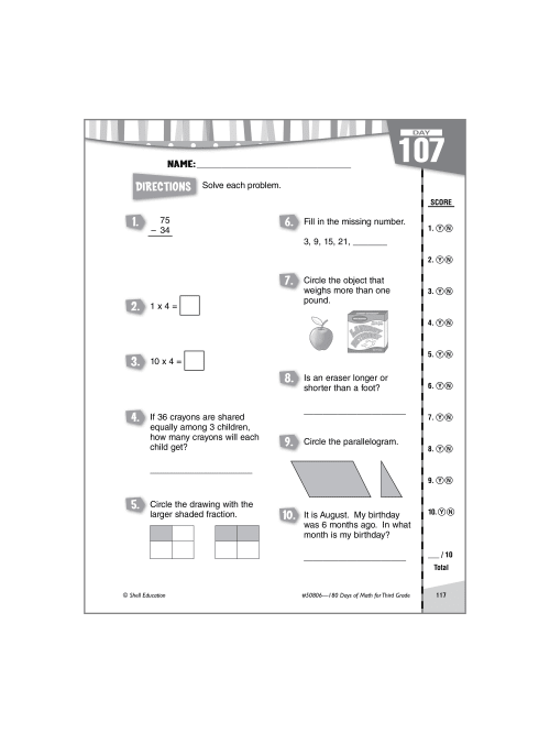 Shell Education 180 Days Of Math Practice Grade 3 Office Depot