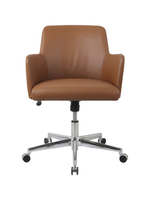 Featured image of post Tan Brown Office Chair - Volans leather office chair mid century vintage swivel office desk chair, no wheels, adjustable height task chair with armrest, brown.
