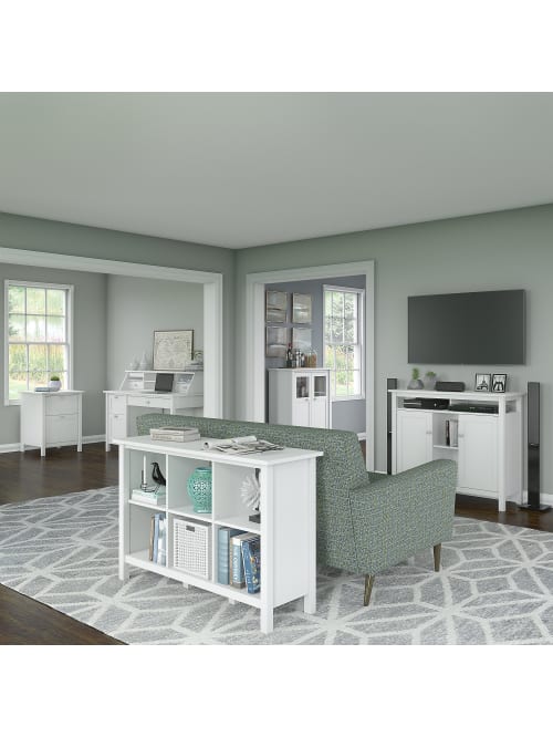 Bush Furniture Broadview Computer Desk With Drawers Console Table Bar Cabinet And Storage Pure White Standard Delivery Office Depot