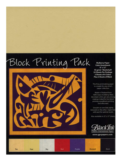 Black Ink Thai Mulberry Block Printing Paper 9 X 12 Assorted Pack