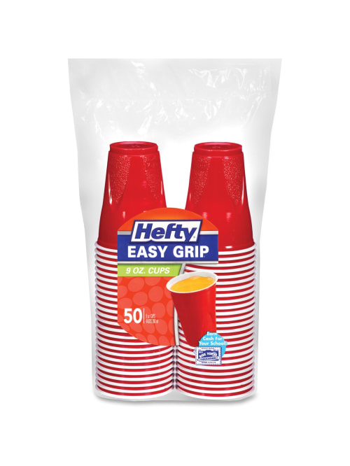Hefty Easy Grip Disposable Plastic Party Cups 9 Oz Red Pack Of 50
