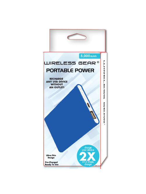 Wireless Gear 5000 Mah Power Bank Blue G0584 Office Depot