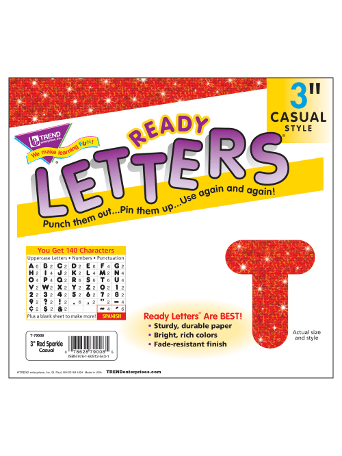 Trend Ready Letters Casual 3 Red Sparkle Pre K Grade 12 Pack Of 124 Office Depot