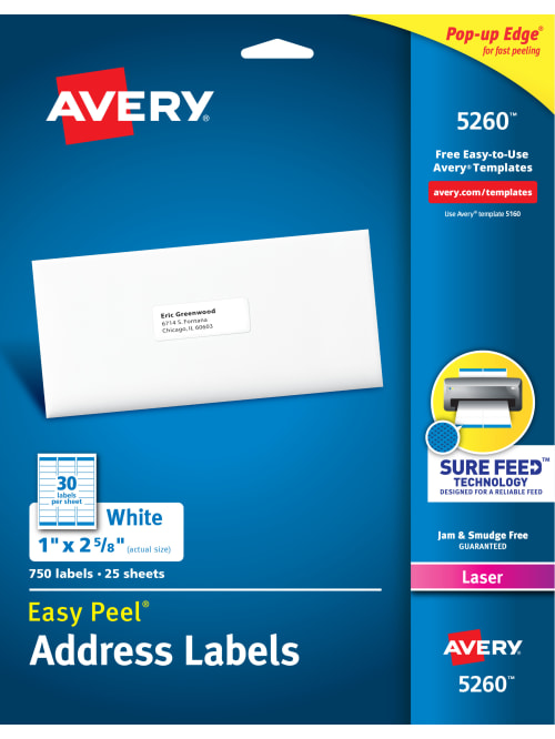 Address Labels Office Products 1 x 2-5/8 Avery 5260 Address ...