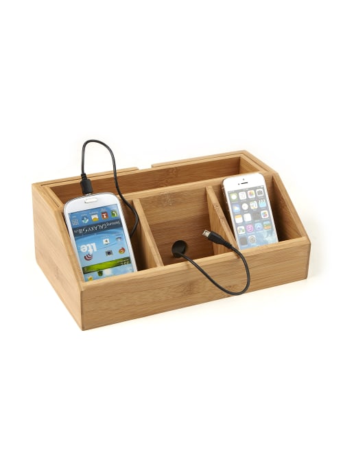 Mind Reader 3 Component Bamboo Charging Station And Desk Organizer 6 34 H X 11 1116 W X 4 116 D Brown Office Depot