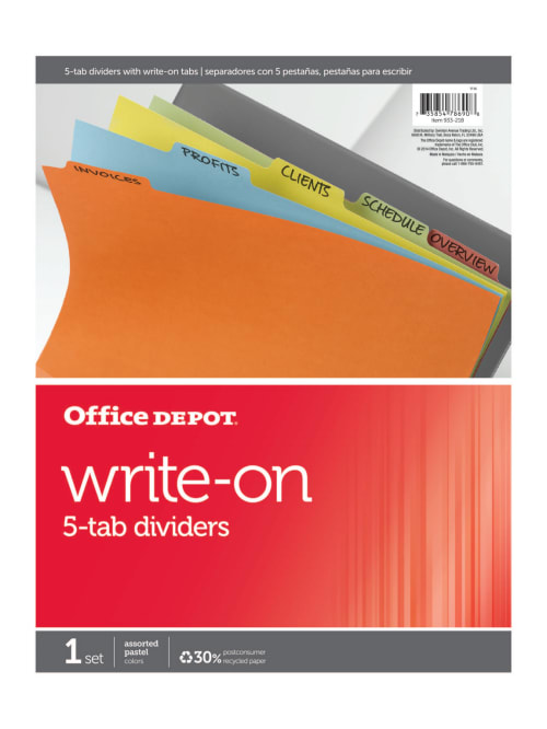 Office Depot Brand Plain Dividers With Write On Tabs Assorted Colors 5 Tab Office Depot