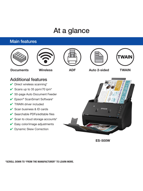 Epson Workforce Es 500w Wireless Color Duplex Document Scanner