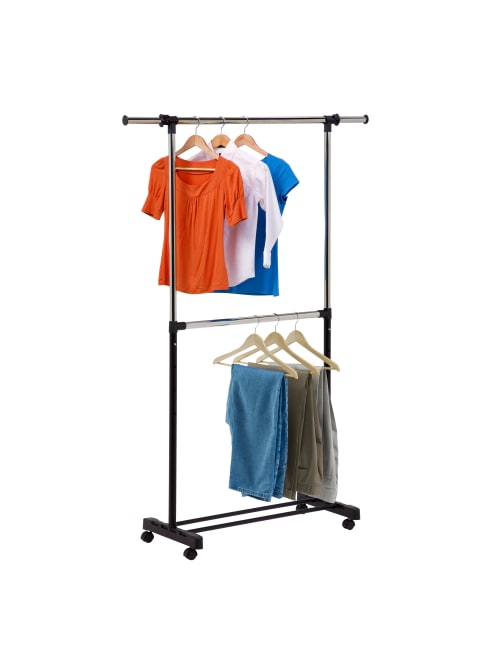 Honey Can Do Double Bar Garment Rack 73 H X 17 W X 60 D Chromeblack Office Depot