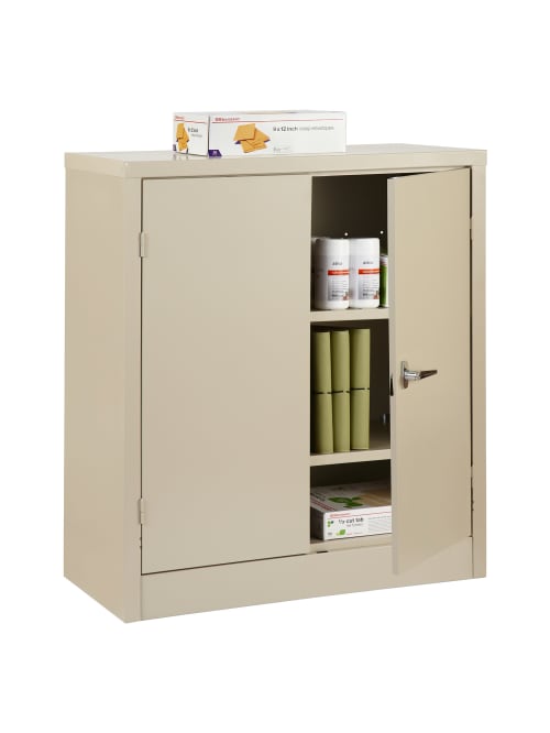 Realspace Steel Cabinet 3 Shelves Putty, Metal Utility Cabinet