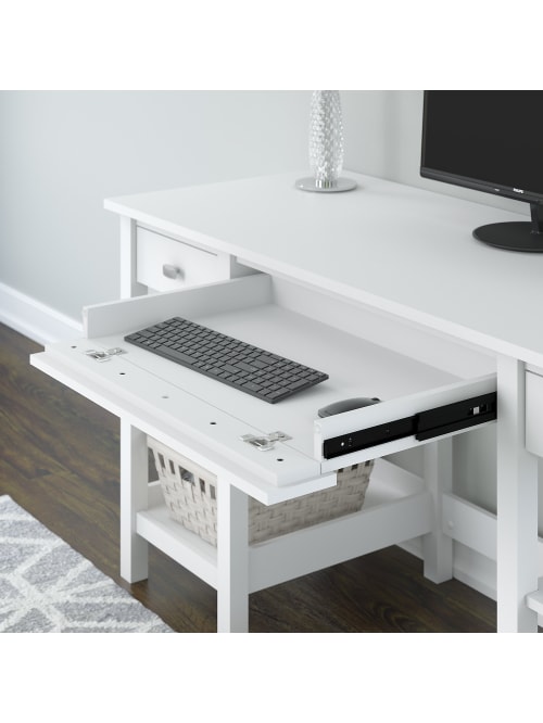 Bush Furniture Broadview 54 W Computer Desk With 2 Drawer Pedestal And Organizer Pure White Standard Delivery Office Depot