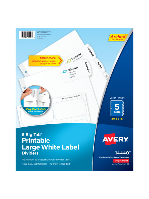 Avery Big Tab Printable Large Label Dividers Easy Peel White 5