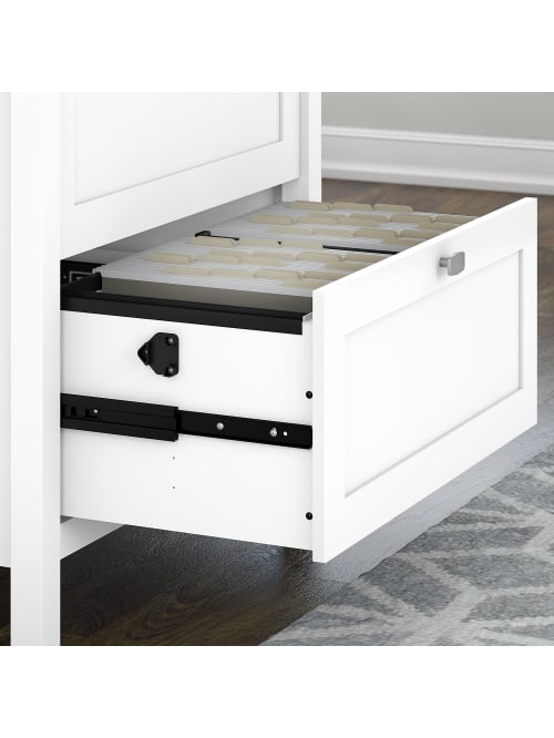 Bush Furniture Broadview 60 W L Shaped Computer Desk With Lateral File Cabinet And Hutch Pure White Standard Delivery Office Depot