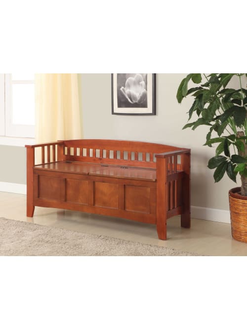 Linon Home Decor Products Storage Bench Short Split Seat Storage 25 14 H X 50 W X 17 D Walnut Office Depot