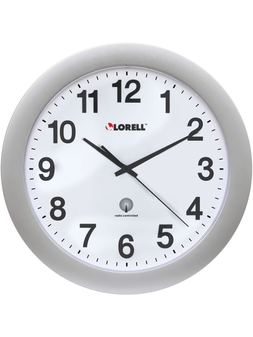 Lorell 12 Round Radio Controlled Wall Clock Silver Office Depot