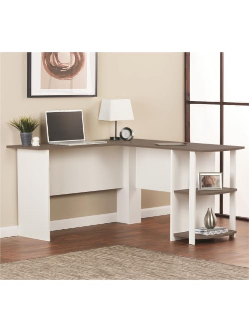 Ameriwood Home Dakota L Shaped Desk With Bookshelves White Office Depot