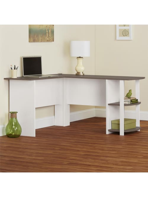 Ameriwood Home Dakota L Shaped Desk With Bookshelves White Office Depot