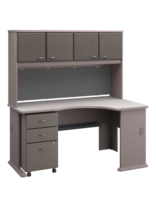 Bush Business Furniture Office Advantage Right Corner Desk With Hutch And Mobile File Cabinet Pewterwhite Spectrum Standard Delivery Office Depot