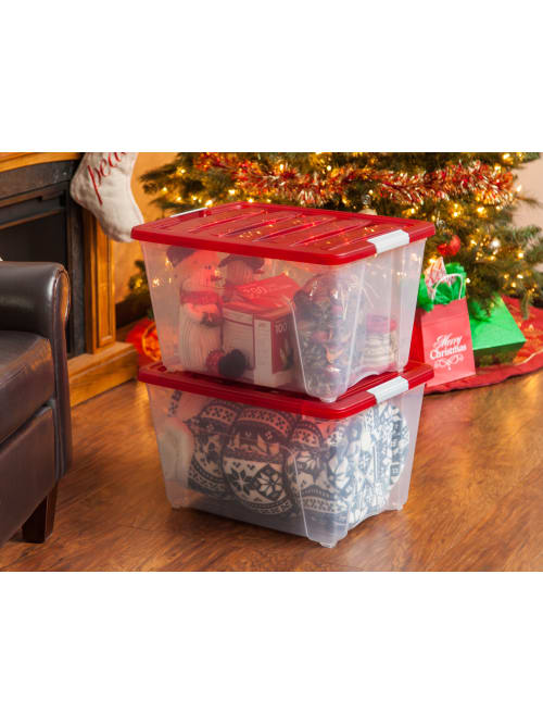 Iris Holiday Storage Totes Red 3pk Office Depot