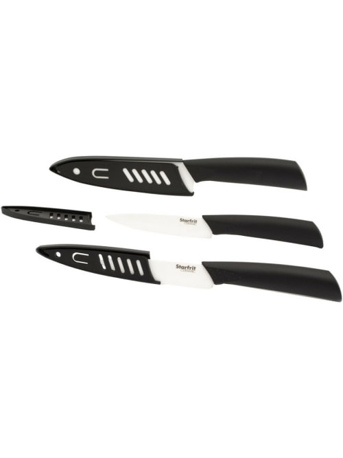 Starfrit Set Of Ceramic Knives Paring Knife Utility Knife Chefs Knife 3 Length Paring Knife 5 Length Utility Knife 6 Length Chefs Knife Cutting Paring Dishwasher Safe Ceramic Office Depot