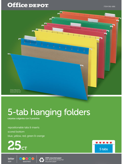 Office Depot Brand Hanging File Folders Letter Size 100percent Recycled Assorted Colors Box Of 25 Office Depot