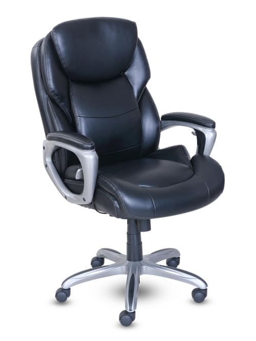 Serta My Fit Bonded Leather High Back Chair With Active Lumbar Support Blacksilver Office Depot