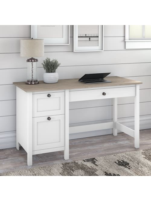 Bush Furniture Mayfield 54 W Computer Desk With Drawers Pure Whiteshiplap Gray Standard Delivery Office Depot