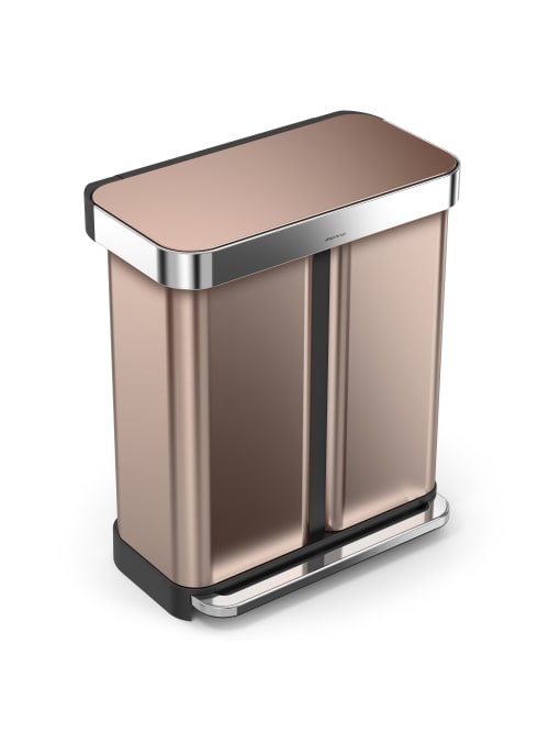 Simplehuman Dual Compartment Rectangular Stainless Steel Step Trash Can With Liner Pocket 15 3 Gallons 25 1316 H X 22 W X 14 14 D Rose Gold Office Depot
