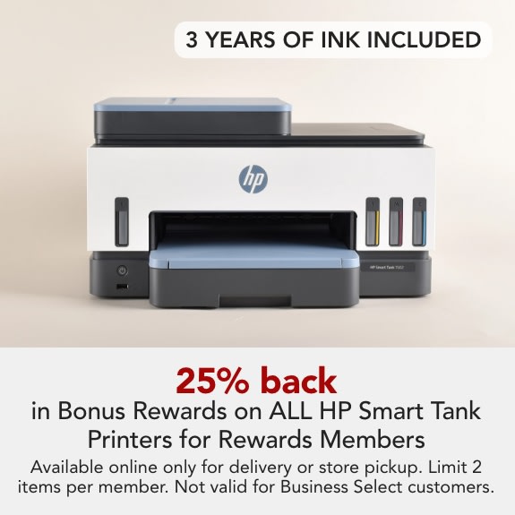 25% back in Bonus Rewards on ALL HP Smart Tank Printers