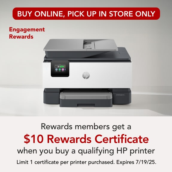 Rewards members get a $10 rewards certificate when you buy a qualifying HP printer