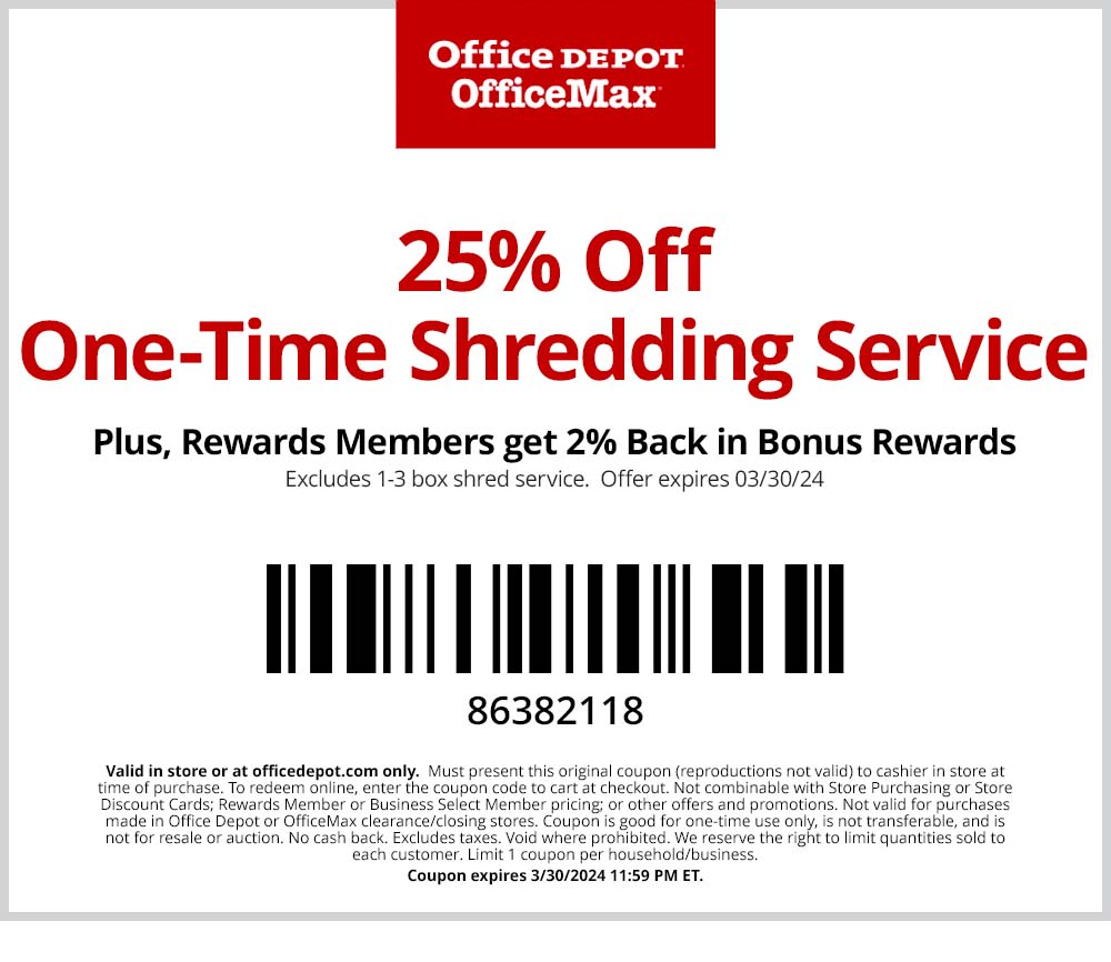 25% off One-Time Shredding Service (excludes 1-3 box)