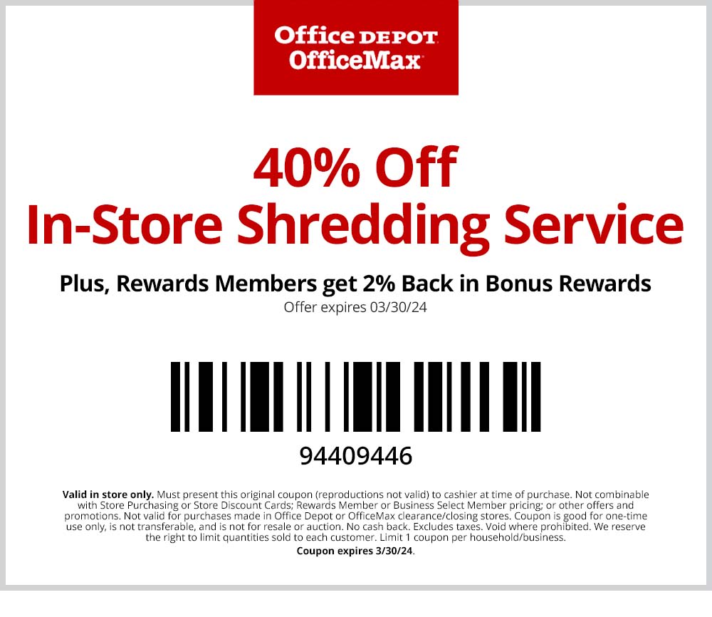 40% off in-store shredding service
