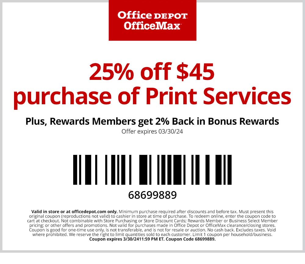 25 off 45 qualifying purchase of Print Services
