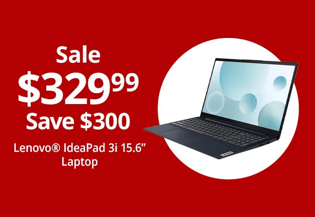 Save $300 Lenovo® IdeaPad 3i Laptop, 15.6" Screen, Intel® Core™ i3, 8GB Memory, 256GB Solid State Drive, Wi-Fi 6, Windows® 11, 82RK001HUS