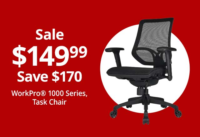Save $170 WorkPro® 1000 Series Ergonomic Mesh/Mesh Mid-Back Task Chair, Black/Black, BIFMA Compliant