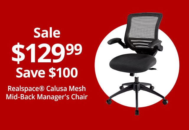 Save $100 Realspace® Calusa Mesh Mid-Back Manager's Chair, Black, BIFMA Compliant