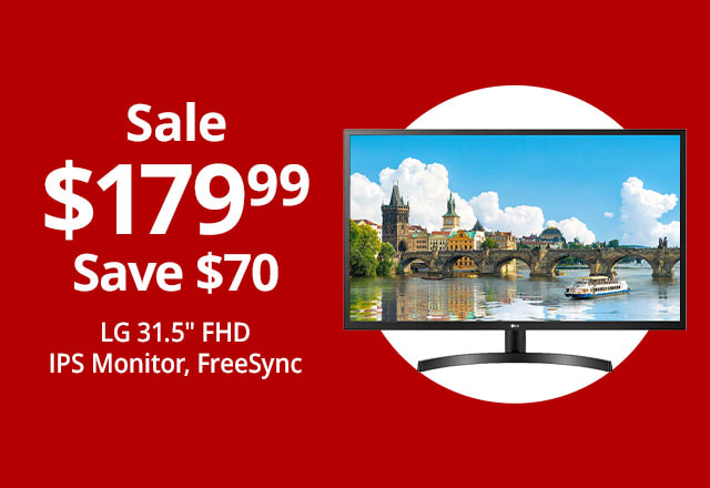 Save $70 LG 31.5" FHD IPS Monitor, FreeSync, 32MN530NP-B