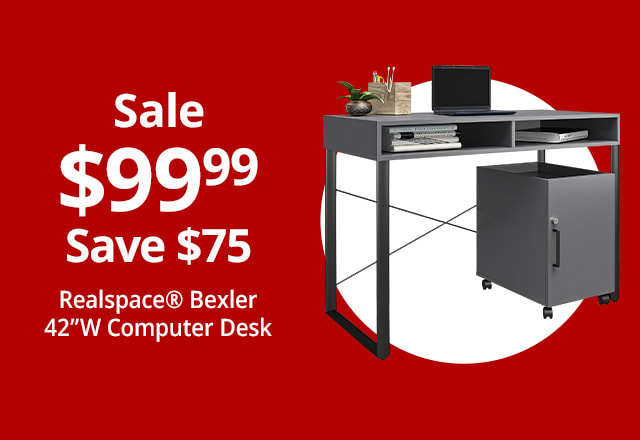 Save $75 Realspace® Bexler 42”W Computer Desk With Mobile Cart, Gray/Black