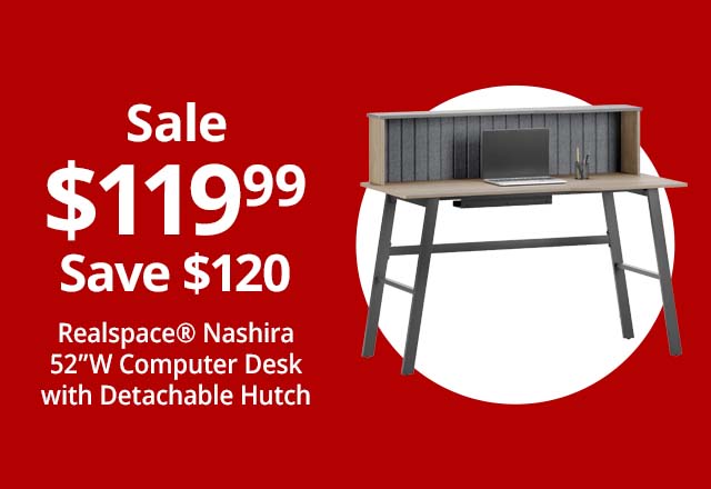 Save $120 Realspace® Nashira 52"W Computer Desk With Detachable Hutch, Light Oak/Gray