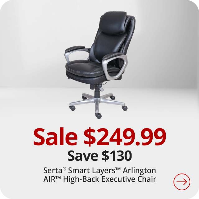Save $130 Serta® Smart Layers™ Arlington AIR™ Bonded Leather High-Back Executive Chair, Black/Silver