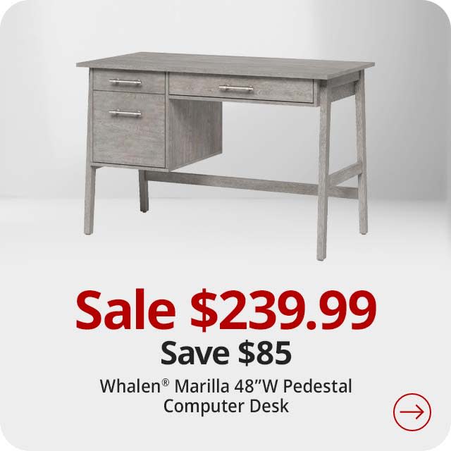 Save $85 Whalen® Marilla 48"W Wood Pedestal Computer Desk, Driftwood Gray