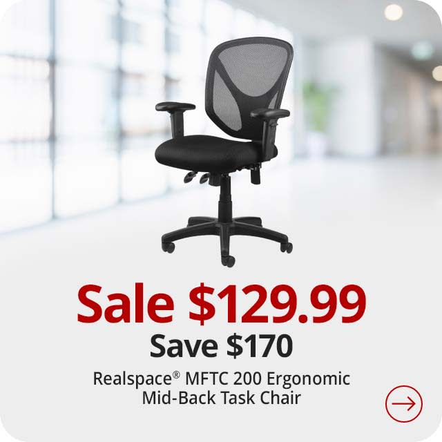 Save $170 Realspace® MFTC 200 Ergonomic Mesh Mid-Back Task Chair, Black, BIFMA Compliant