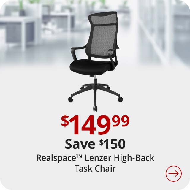 Save $150 Realspace® Lenzer Mesh High-Back Task Chair, Black, BIFMA Compliant
