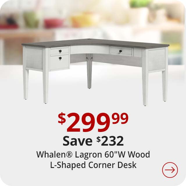 Save $232 Whalen® Lagron 60"W Wood L-Shaped Corner Desk, Arctic White/Shadow Gray