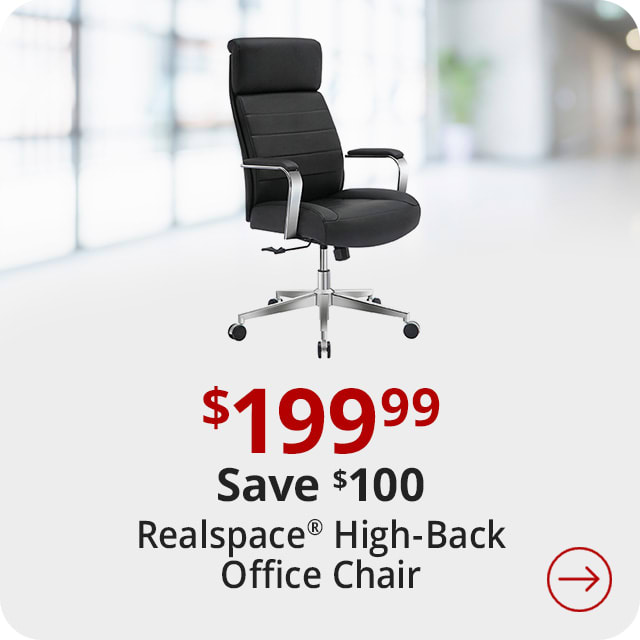 Save $130 Realspace® Modern Comfort Modee Vegan Leather High-Back Executive Office Chair, Black/Chrome, BIFMA Compliant