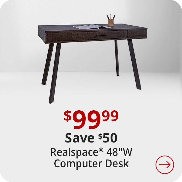 Save $50 Realspace® 48"W Lancott Computer Desk, Dark Brown