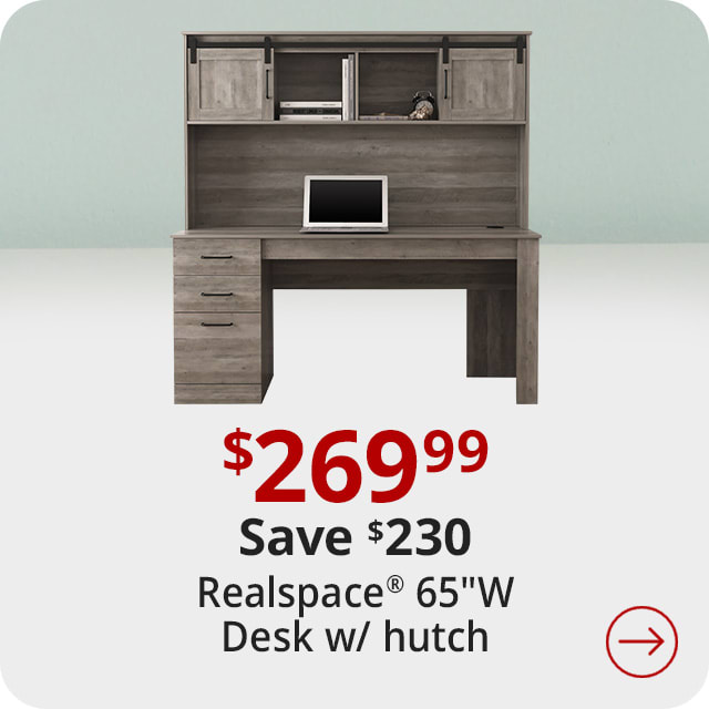 Save $230 Realspace® Peakwood 65"W Computer Desk With Hutch And Wireless Charging, Smoky Brown