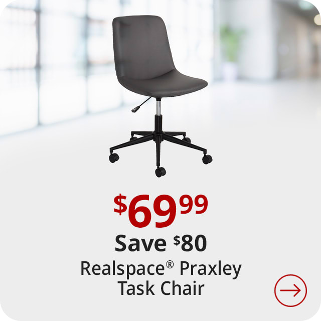 Save $80 Realspace® Praxley Faux Leather Low-Back Task Chair, Brown, BIFMA Compliant
