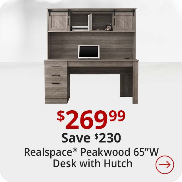 Save $230 Realspace® Peakwood 65"W Computer Desk With Hutch And Wireless Charging, Smoky Brown