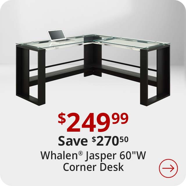 Save $270.50 Whalen® Jasper 60"W L-Shape Corner Desk, Espresso